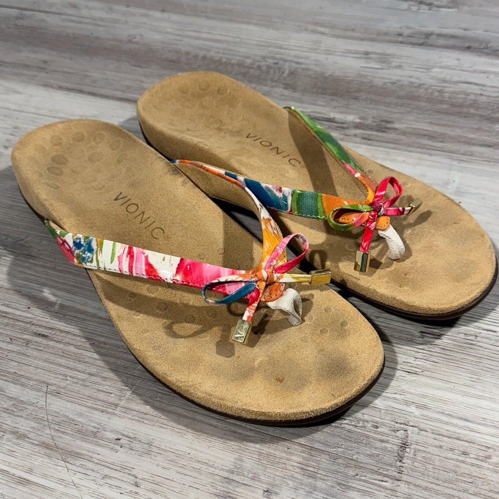 Vionic Sandals Womens 6 Bella II 44 Flip Flop Multicolor Faux Leather TVW1115-2